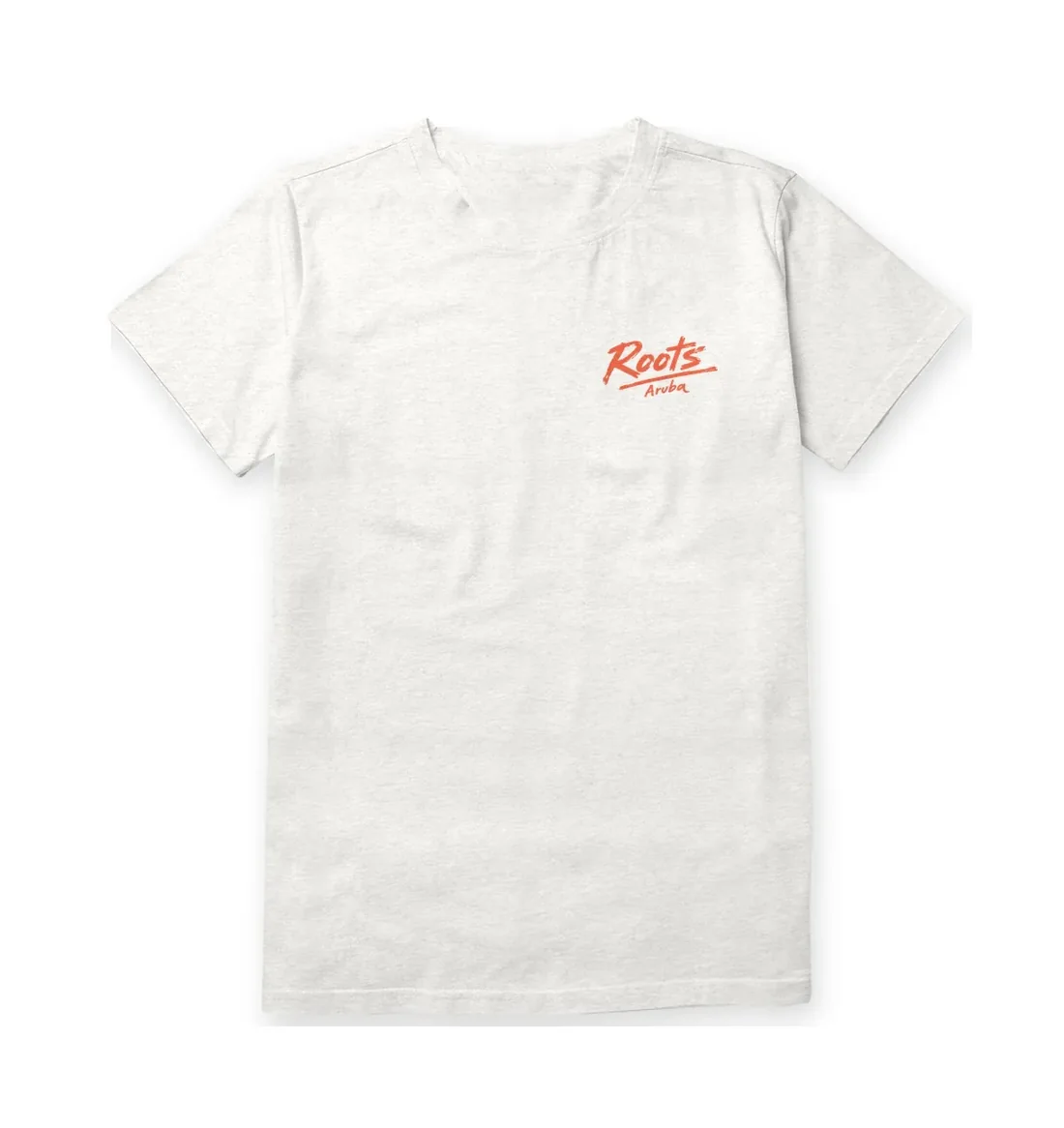 The white Casibari tee, front: the Roots Aruba mark on the chest.